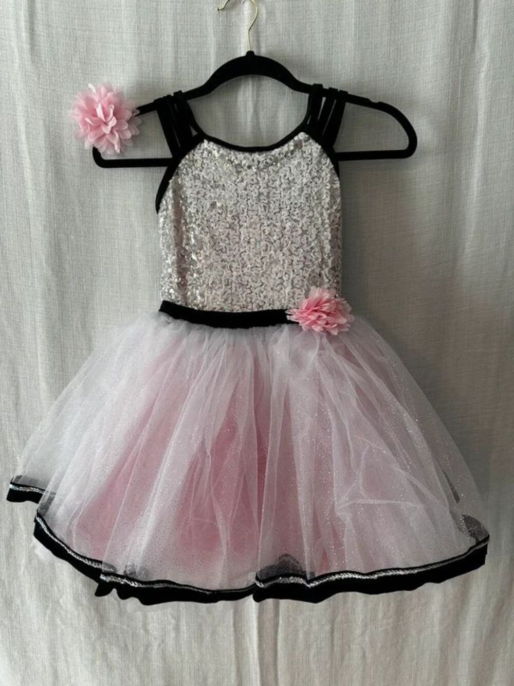Layla Dancewear Pink Sequin Tutu Dance Costume & Bow Child Medium